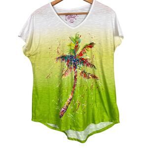 Leoma Lovegrove Womens L Art to Wear Coastal Ombre Palm Tree Embellished T-Shirt
